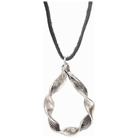 Collana Lunga ""eternal Wave"" In Pelle Nera Placcata Argento - Foto 4