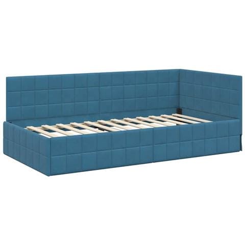 Cornice del letto ad angolo Blu 100 cm x 200 cm Tessuto - Foto 1