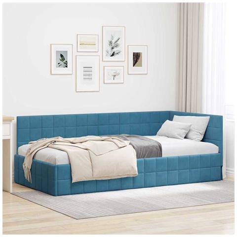 Cornice del letto ad angolo Blu 100 cm x 200 cm Tessuto - Foto 2