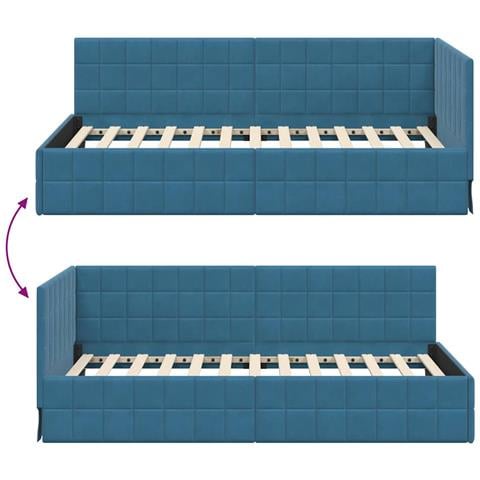 Cornice del letto ad angolo Blu 100 cm x 200 cm Tessuto - Foto 9