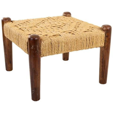 Sgabello In Legno E Corda Marrone Naturale 39x39x27h - Foto 1