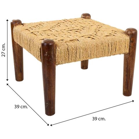 Sgabello In Legno E Corda Marrone Naturale 39x39x27h - Foto 5