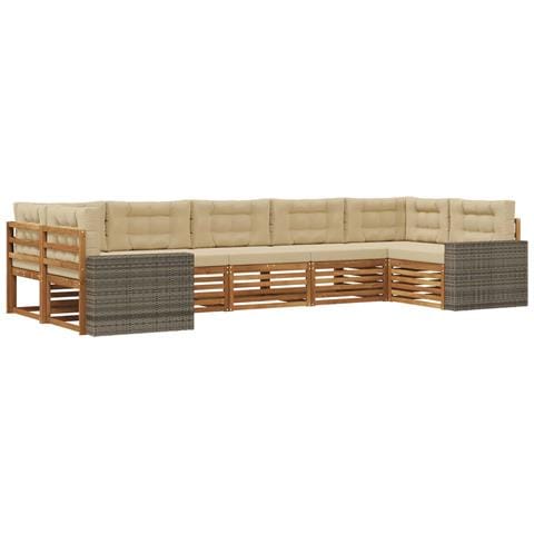 Set di divani da esterno con cuscino 7 pcs Naturale e Beige - Foto 1