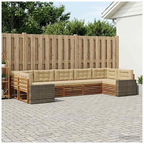 Set di divani da esterno con cuscino 7 pcs Naturale e Beige - Foto 2