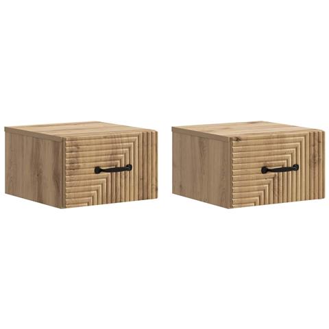 Mobiletto da notte a muro con cassetto 2 pcs Rovere Artigianale - Foto 1