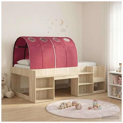 Letto alto per bambini con storage 3 pz Rovere Sonoma e Rosso - Foto 2