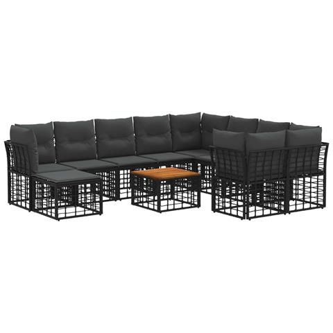 Set di divani da esterno 11 pz Nero e Grigio scuro polyrattan - Foto 1