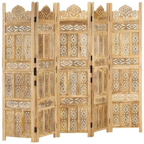 Divisorio A 5 Pannelli Intagliato 200x165cm Massello Di Mango - Foto 1