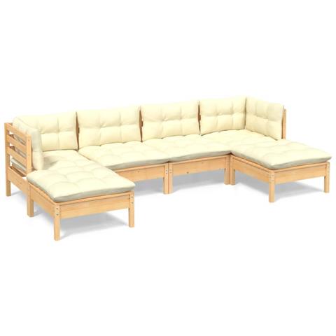 Set Divani Da Giardino 6 Pz Con Cuscini Crema Massello Di Pino - Foto 1