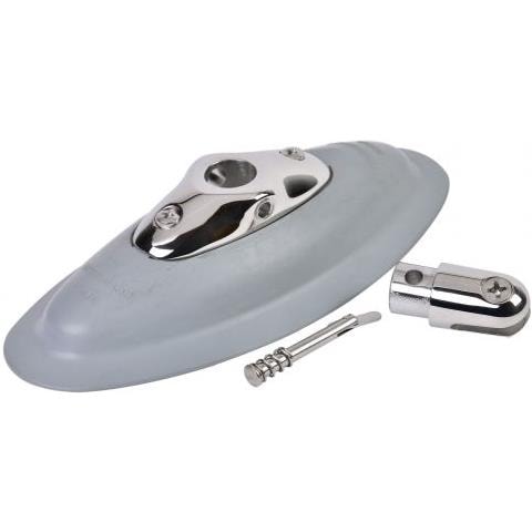 Supporto Incollabile In Neoprene Grigio E Forcella In Acciaio Inox Estraibile Tramite Perno Sfilabile A Molla Per Montaggio Capottine Su Gommoni. Dim. Mm. 205x10h - Foto 2