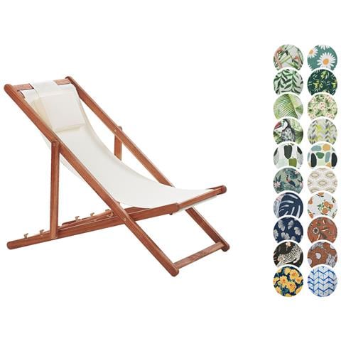 Lettino Da Giardino Legno Scuro Con 2 Tessuti Intercambiabili Bianco Avellino - Foto 2