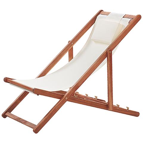 Lettino Da Giardino Legno Scuro Con 2 Tessuti Intercambiabili Bianco Avellino - Foto 7