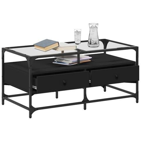 Tavolino Con Piano In Vetro Nero 98,5x50x45 Cm Acciaio - Foto 3