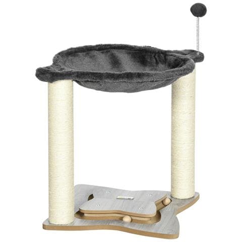 Tiragraffi Per Gatti Con Amaca In Peluche, Base In Legno Con Gioco E Pali In Sisal, 53.55x53.5x66cm, Grigio - Foto 1