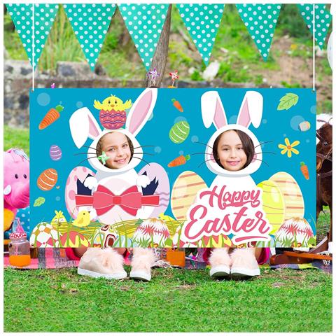 Sfondo Fotografico Pasquale Con Coniglietto - Banner Decorativo 75x139cm - Foto 2