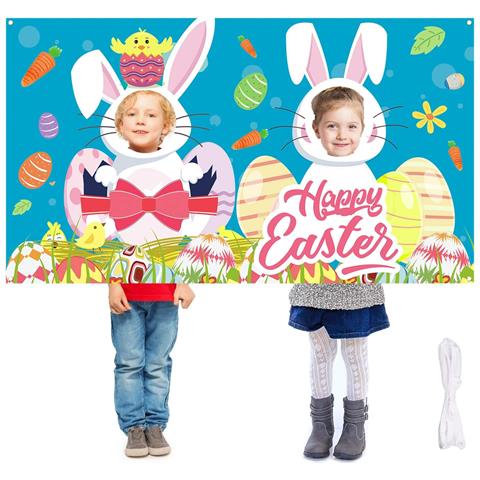 Sfondo Fotografico Pasquale Con Coniglietto - Banner Decorativo 75x139cm - Foto 1