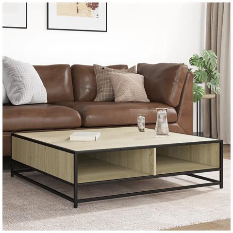 Tavolino Rovere Sonoma 100x100x30 Cm In Truciolato E Metallo - Foto 3