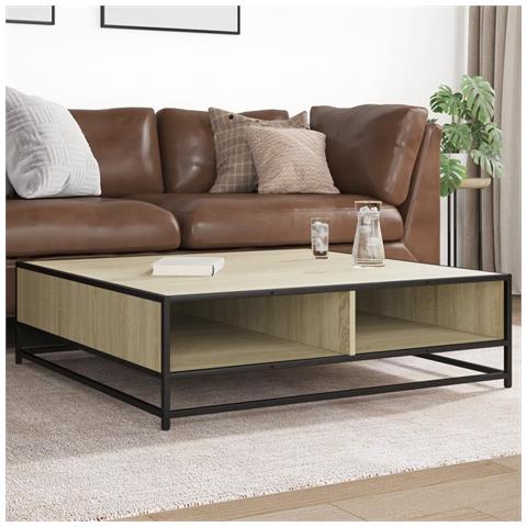 Tavolino Rovere Sonoma 100x100x30 Cm In Truciolato E Metallo - Foto 1