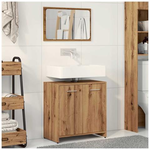 Mobile Da Bagno Con Specchio Rovere Artigianale Truciolato - Foto 3