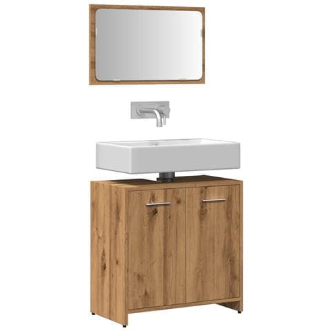 Mobile Da Bagno Con Specchio Rovere Artigianale Truciolato - Foto 1