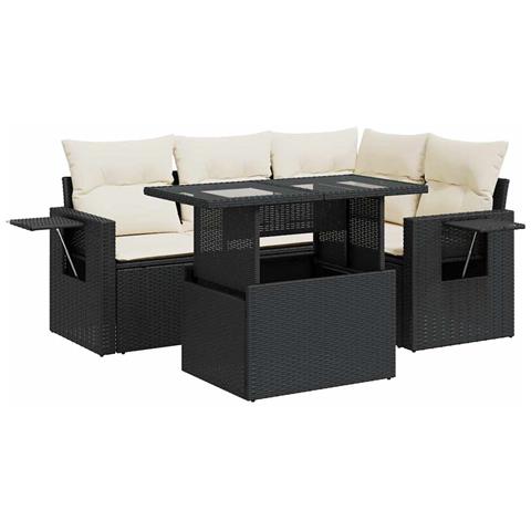 Set Divani Da Giardino 5 Pz Con Cuscini In Polyrattan Nero - Foto 2