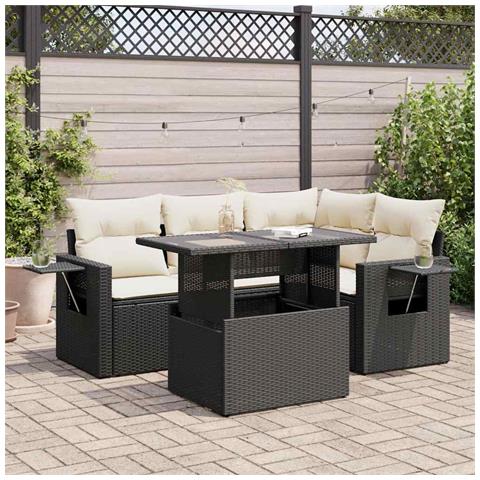 Set Divani Da Giardino 5 Pz Con Cuscini In Polyrattan Nero - Foto 1