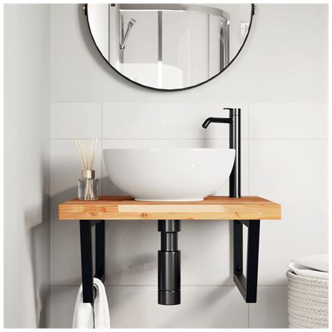 Ripiano A Parete Per Lavabo In Acciaio E Massello Di Acacia - Foto 2