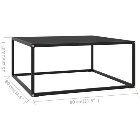 Tavolino Da Salotto Nero Con Vetro Nero 80x80x35 Cm - Foto 5