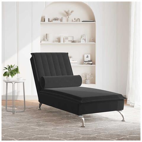Lusso Casadino -  Chaise Longue Massaggi Con Cuscino A Rullo Nero In Velluto - Foto 2