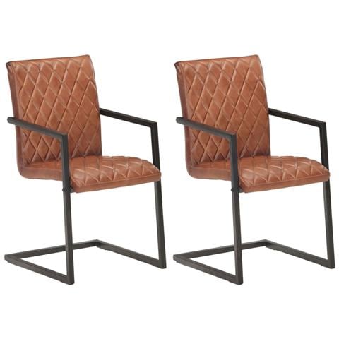 Lusso Casadino - Sedie Da Pranzo A Sbalzo 2 Pz Marroni In Vera Pelle - Foto 2