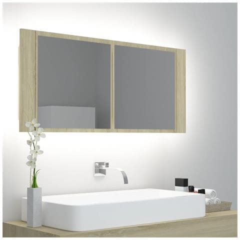 Armadietto A Specchio Con Luci Led Rovere Sonoma In Acrilico - Foto 8