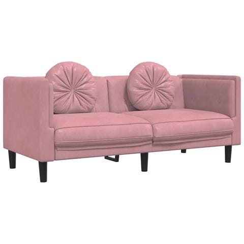 Divano a 2 Posti con Cuscini Rosa in Velluto - Foto 1