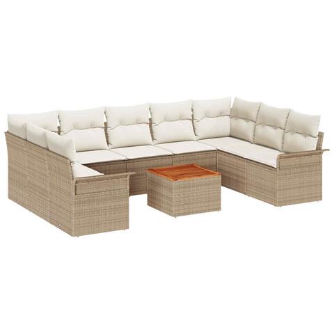 Set da Giardino 10 Pezzi con Cuscini Beige Rattan Acacia - Foto 1