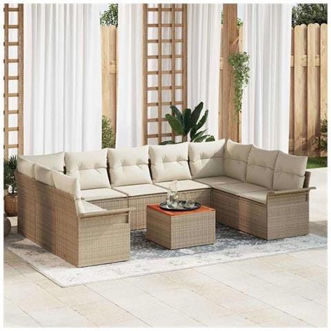 Set da Giardino 10 Pezzi con Cuscini Beige Rattan Acacia - Foto 2