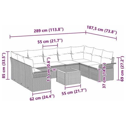 Set da Giardino 10 Pezzi con Cuscini Beige Rattan Acacia - Foto 9