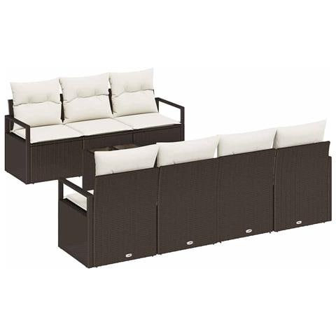 Set di Divano da Giardino a 8 Pezzi con Cuscini Marrone in Polyrattan, Divano da Giardino per 2 Persone con Cuscini Marrone in Polyrattan - Foto 1
