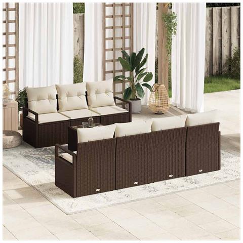 Set di Divano da Giardino a 8 Pezzi con Cuscini Marrone in Polyrattan, Divano da Giardino per 2 Persone con Cuscini Marrone in Polyrattan - Foto 2