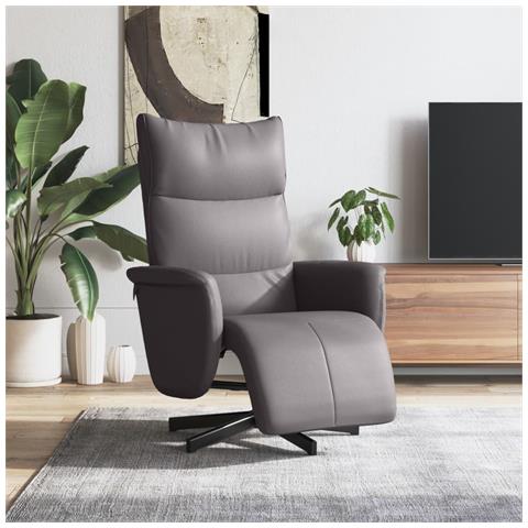 Poltrona Reclinabile con Poggiapiedi Grigia in Similpelle - Foto 2