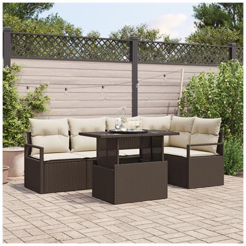 Set Divano da Giardino  da 6 Pezzi con Cuscini Marrone Polyrattan, Divano da Giardino  2 Posti con Cuscini Marrone Polyrattan - Foto 2