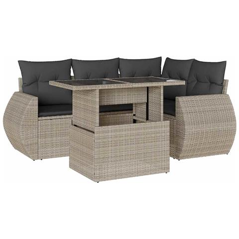 Set Divano da Giardino 5pz con Cuscini Grigio Chiaro Polyrattan - Foto 1