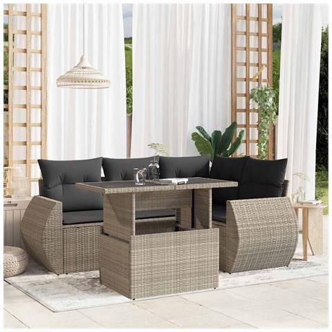 Set Divano da Giardino 5pz con Cuscini Grigio Chiaro Polyrattan - Foto 2