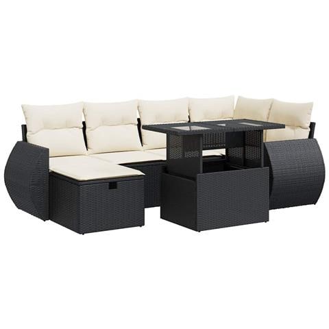 Set Divani da Giardino con Cuscini 7pz Nero Polyrattan - Foto 1