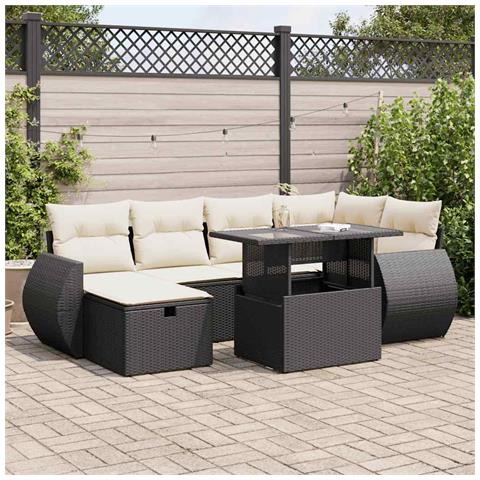 Set Divani da Giardino con Cuscini 7pz Nero Polyrattan - Foto 2