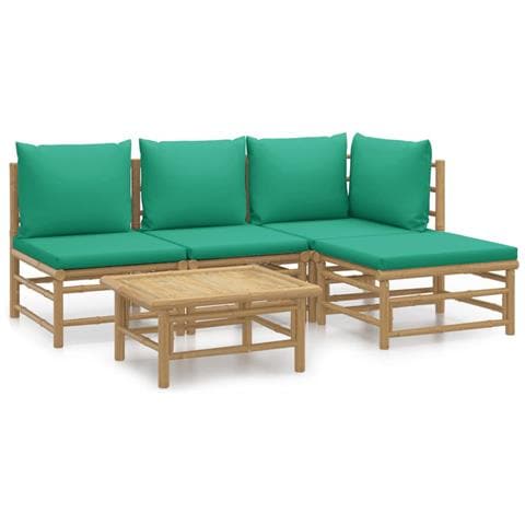 Set Salotto da Giardino 5pz con Cuscini Verdi Bambù - Foto 1