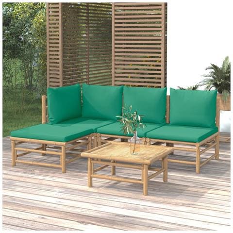 Set Salotto da Giardino 5pz con Cuscini Verdi Bambù - Foto 2