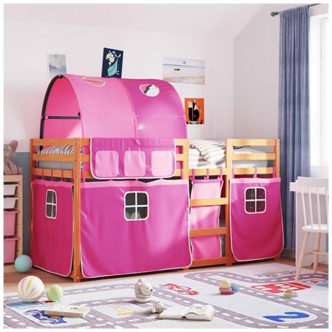 Letto a Castello senza Materasso Rosa 75x190 cm Legno di Pino - Foto 2