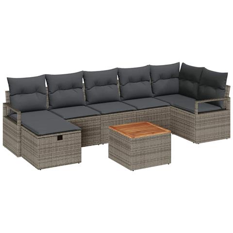 Set Divano da Giardino con cuscino 8 pcs Grigio Poly Rattan - Foto 1