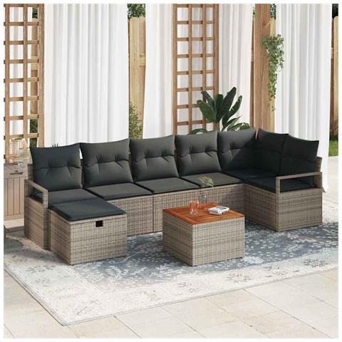 Set Divano da Giardino con cuscino 8 pcs Grigio Poly Rattan - Foto 2