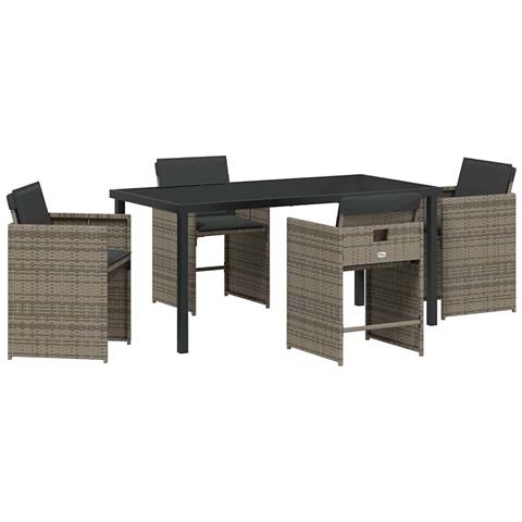 Set da Pranzo per Giardino con cuscino 5 pcs Grigio Poly Rattan - Foto 1