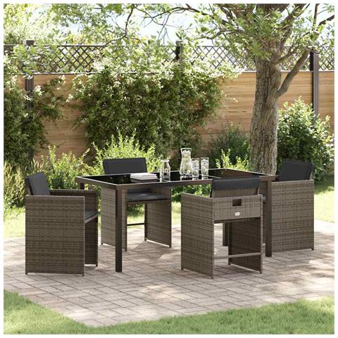 Set da Pranzo per Giardino con cuscino 5 pcs Grigio Poly Rattan - Foto 2